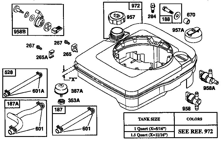 Fuel Tank Assembly Diagram and Parts List for 124700-124799 7055 Briggs and Stratton Engine